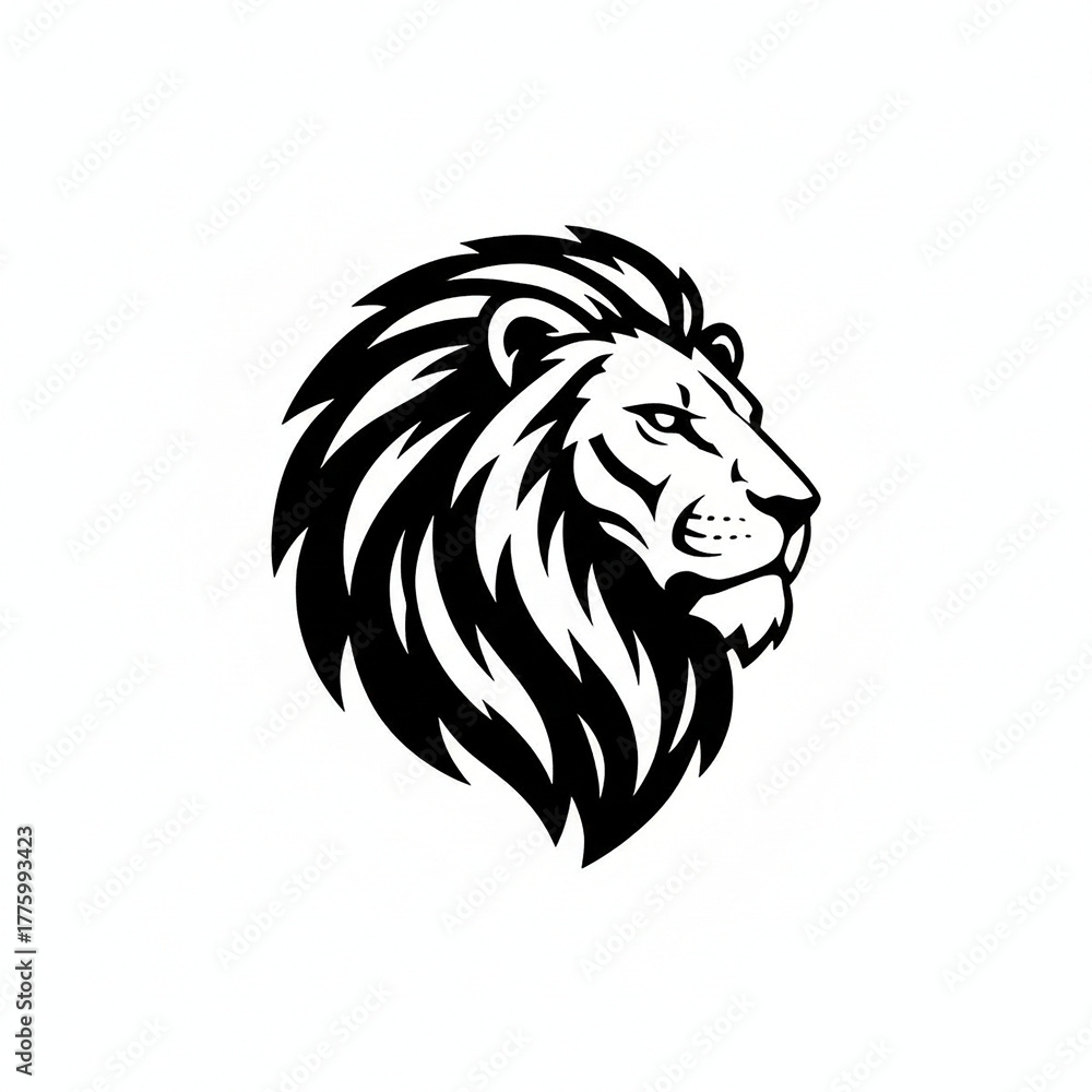 Fototapeta premium Stylized black and white Asian lion head profile illustration