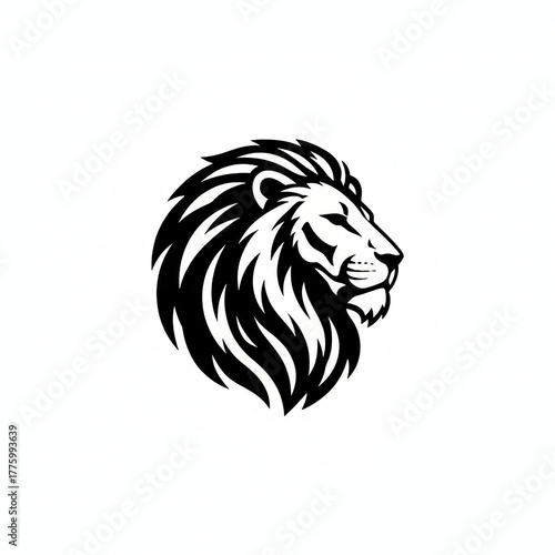 Stylized black and white Asian lion head profile illustration