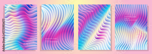 abstract layered line art parametric pattern pastel color cover poster background design set, for cover, flyer, brochure, magazine, etc.