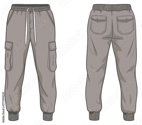 Cargo Jogger Pants Flat Vector — Ideal for Fashion Catalogs, Apparel Mockups, Clothing Design Templates, E-Commerce Listings, Technical Illustrations, and Online Store Graphics