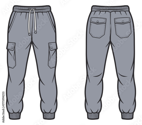 Cargo Jogger Pants Flat Vector — Ideal for Fashion Catalogs, Apparel Mockups, Clothing Design Templates, E-Commerce Listings, Technical Illustrations, and Online Store Graphics