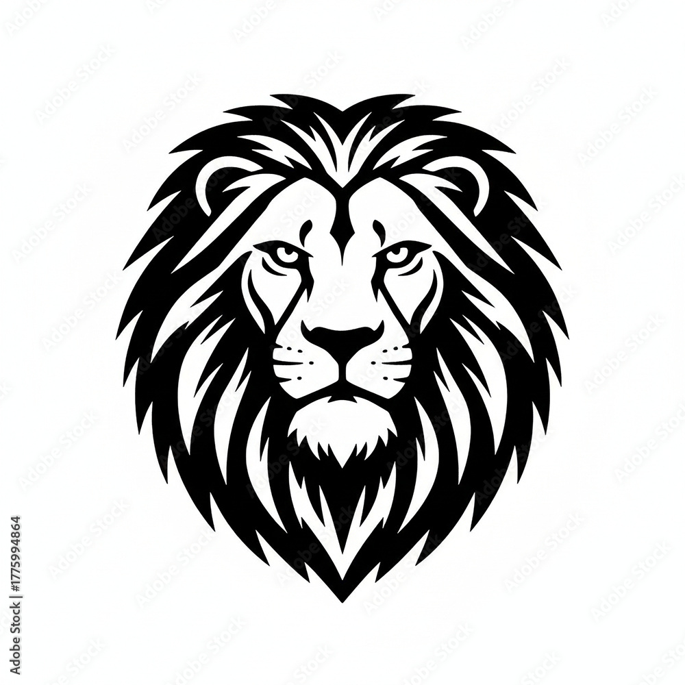 Fototapeta premium Stylized black and white African lion head profile illustration