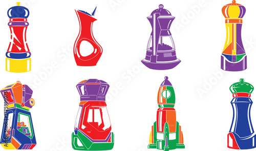 Colorful kitchen grinders and dispensers kitchenware