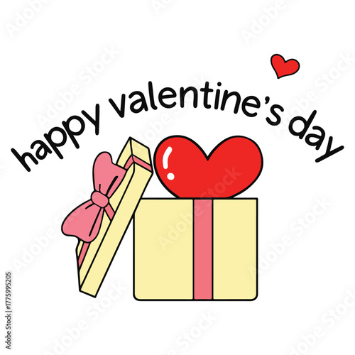 Happy Valentine Day Graphic – Red Ribbon Design with Hearts, Arrows, and Flowers