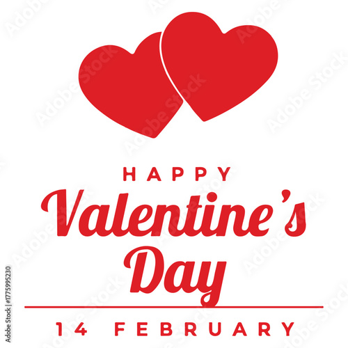 Happy Valentine Day Graphic – Red Ribbon Design with Hearts, Arrows, and Flowers