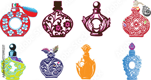 Ornate perfume bottles with floral designs decorative