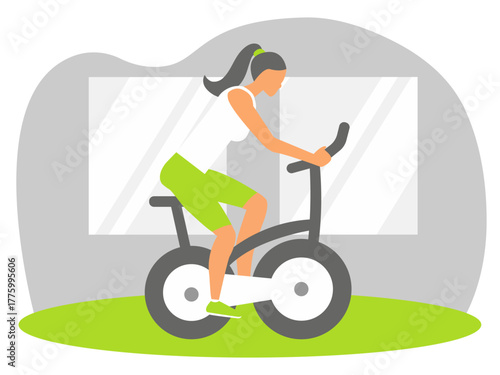 Woman exercising on stationary bike.