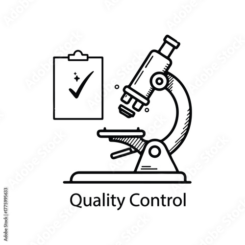 Microscope with clipboard icon symbolizing quality control and precision inspection, perfect for laboratory, research, and product testing visuals.