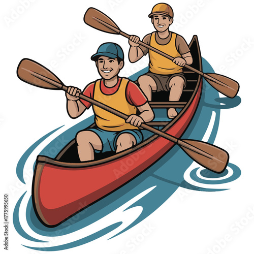 Canoe Paddling Duo – Outdoor Adventure Water Sport Illustration