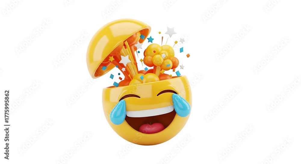 Obraz premium Exploding mind emoji with confetti and stars representing overwhelming emotion