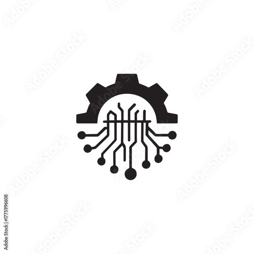 Gear Circuit Fusion Icon – Technology Meets Engineering
Minimalist black icon combining a gear and circuit board, symbolizing the synergy of mechanical and digital innovation.