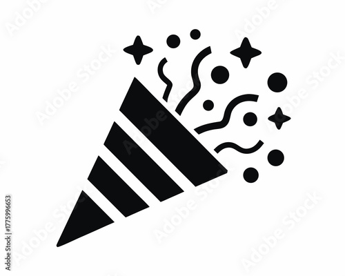 Party popper explosion with confetti silhouette vector illustration