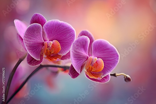 Fototapeta Naklejka Na Ścianę i Meble -  Close Up Pink Orchids In Soft Focus
