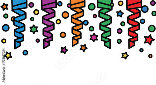 Festive colorful streamers and confetti celebrating a special occasion