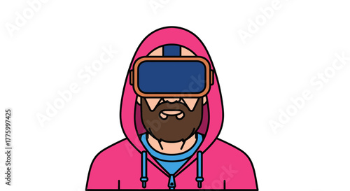 Man wearing VR headset immersed in digital world, exploring virtual reality