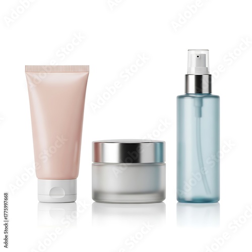 Set of Cosmetic Bottles for Lotion Serum and Cream Skincare Products Isolated Beauty and Health Packaging Mockup on White