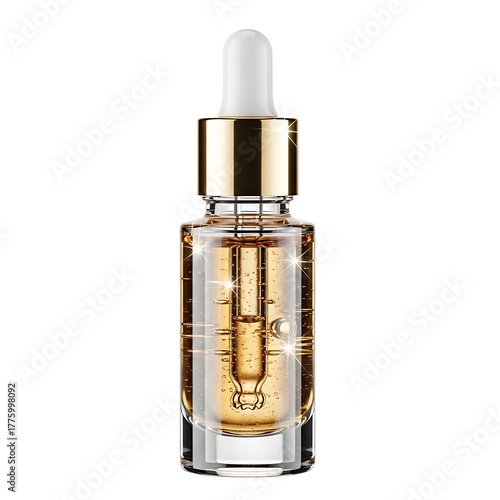Luxury Golden Serum Bottle Anti Aging Skincare Product Cosmetics for Beauty and Hydration on White