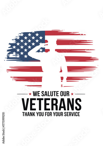 Patriotic Veterans Day Tribute, Soldier Saluting American Flag, Honoring Service and Sacrifice, Military Appreciation Illustration, Thank You Veterans, USA Pride, Memorial, Heroism, Patriotic Celebrat