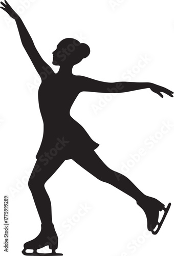 Ice Skater in Graceful Motion Silhouette | Elegant Winter Sports Vector Illustration
