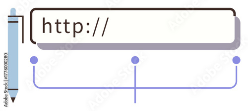 URL input bar with a pen on the side and three connected nodes illustrating internet navigation, browsing, and connection. Ideal for digital networking, online search, user interface, data entry, web