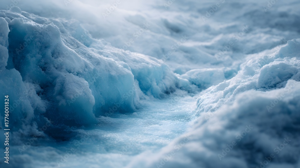Obraz premium Close up of turbulent blue glacial water flowing amidst dramatic ice formations