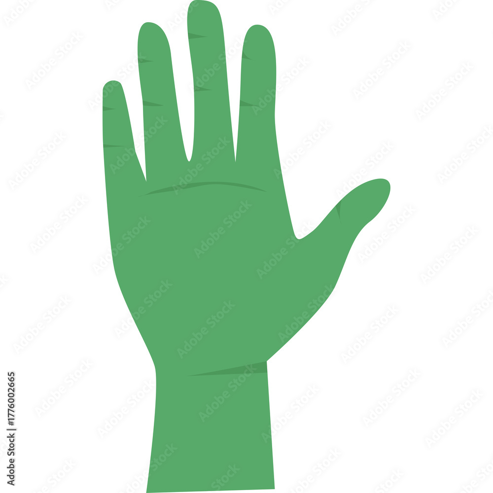 Obraz premium Green Hand Raised Open Palm Gesture Isolated On White Background Symbol Of Power Support And Unity