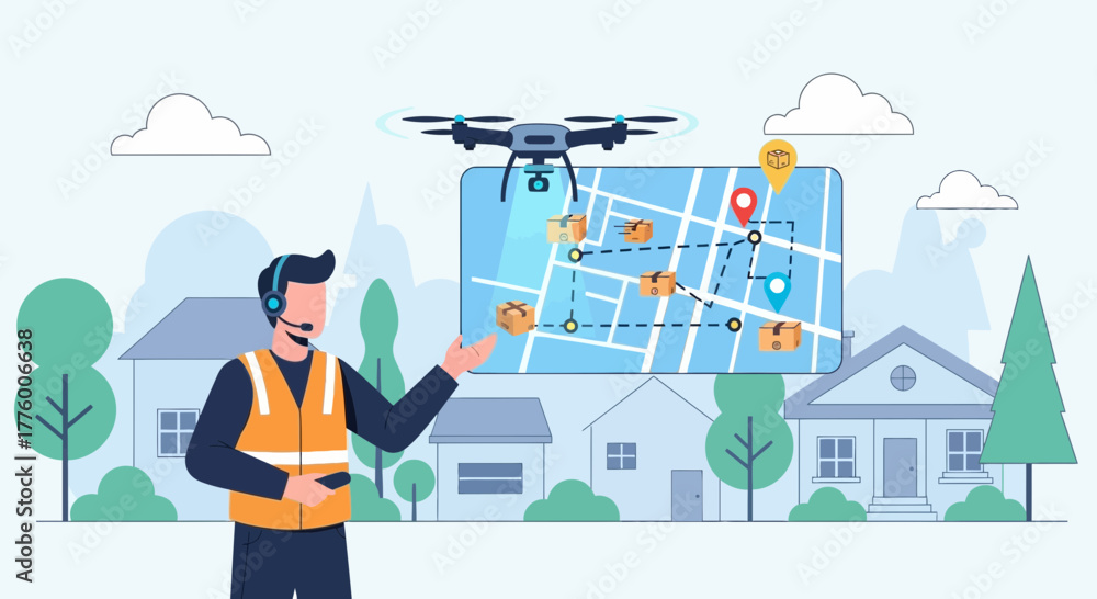 Naklejka premium Innovative drone delivery system integrated with advanced navigation technology