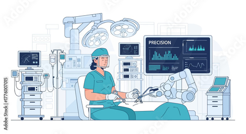 Modern Robotic Surgery Illustration Featuring Precision and Innovation in Healthcare