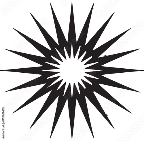 Black silhouette vector illustration of an explosive burst inside a star shape, representing power and impact.