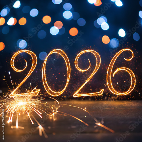 Bright sparkler fireworks light up the year 2026 celebration