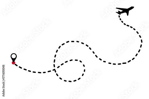 Airplane Flight Route with Location Pin