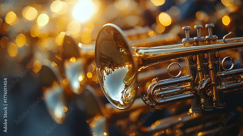 Fototapeta premium Golden trumpets at sunset concert