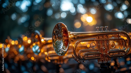 Golden trumpets in park at sunset