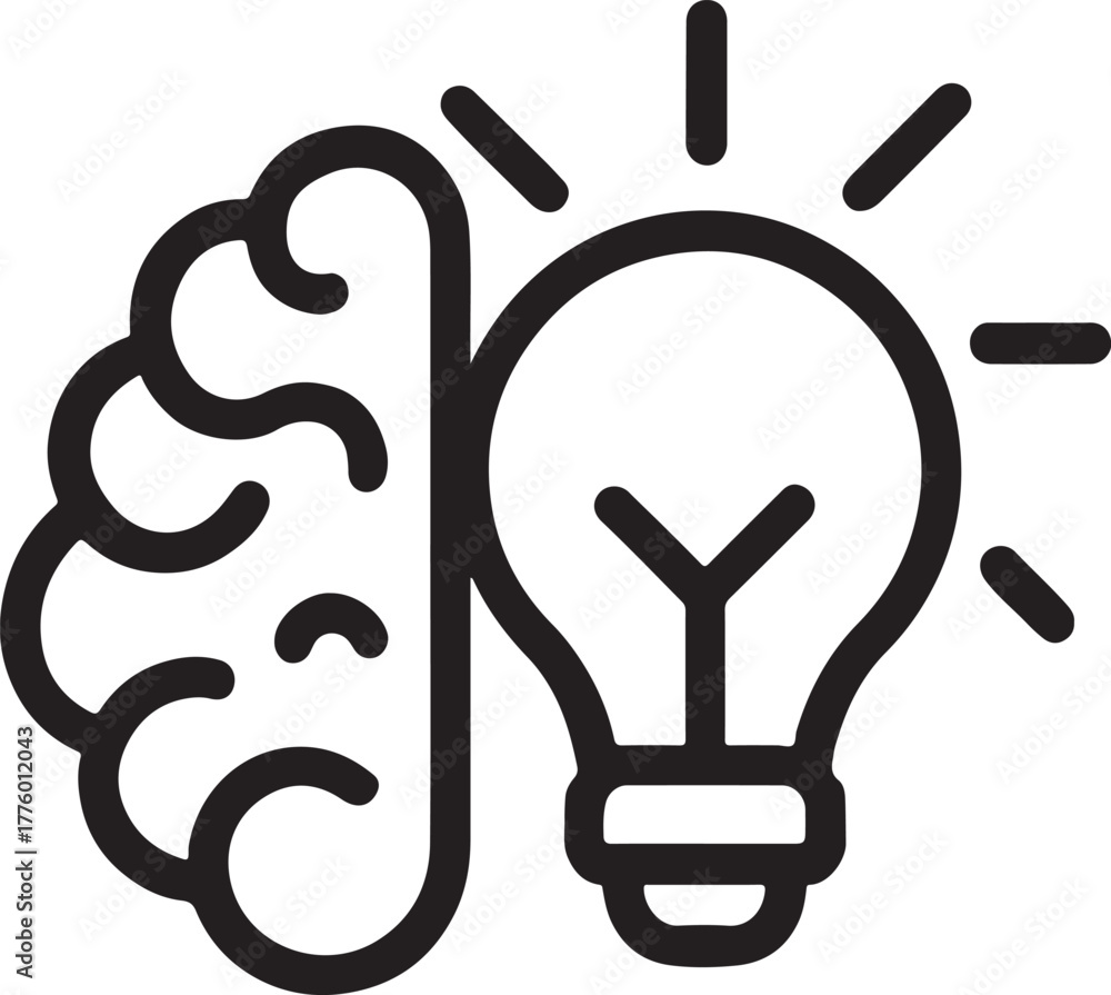 Obraz premium Brain idea and knowledge icon showing creativity, intelligence, innovation, and smart thinking concept.