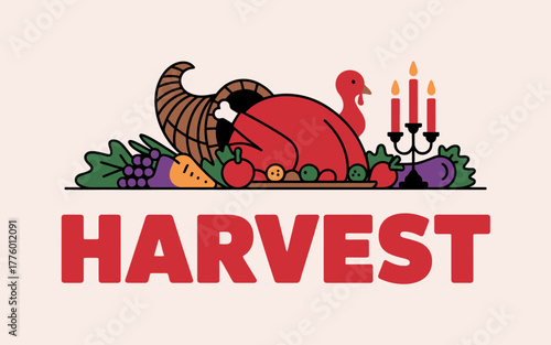 Abundant harvest feast with turkey and cornucopia