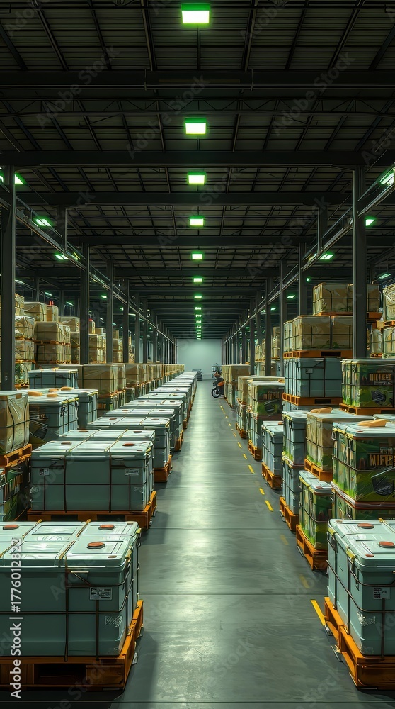 Fototapeta premium Pallets of used battery packs waiting for recycling logistics
