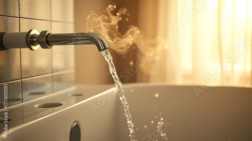 Steaming hot water filling bathtub for home comfort