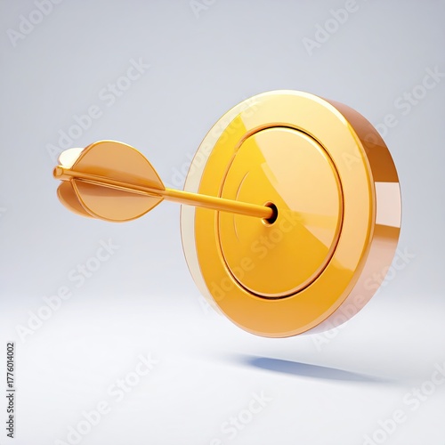 Gold arrow hits center of glossy golden target