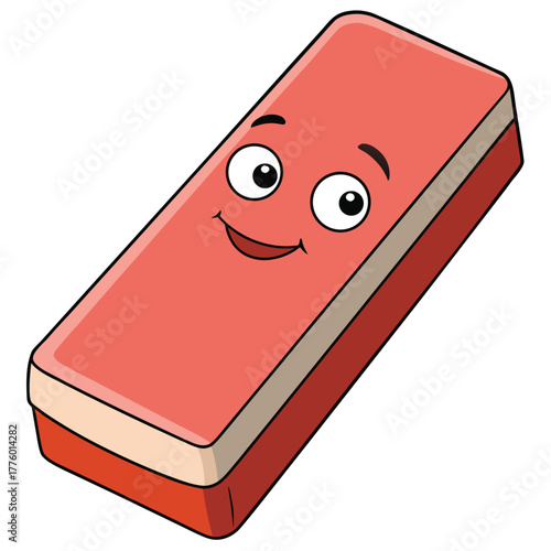 Cartoon Illustration of a Smiling Eraser Education, School Supplies, and Stationery