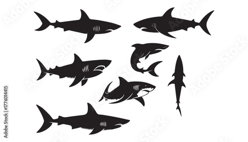 A Silhouette vector illustration A set of sharks