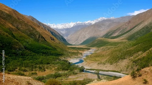 Majestic Mountain Valley View, Scenic River in Mountains, Nature Landscape Photography