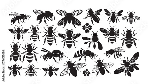 A Silhouette vector illustration A set of bees