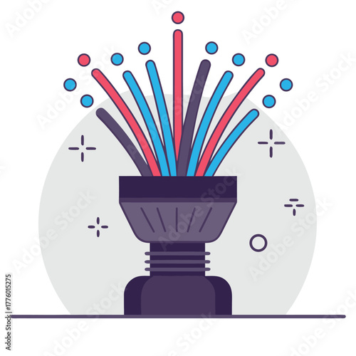 Modern flat line icon of a fiber optic data cable with streaming wires. Technology concept vector