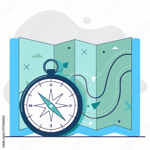 A compass with a map illustrating travel adventure outdoors