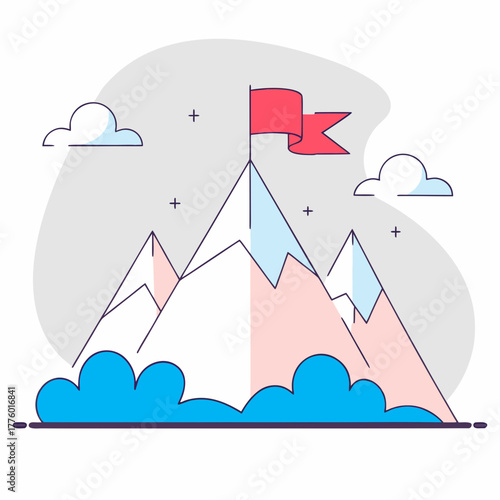 A mountain peak with a red flag representing success