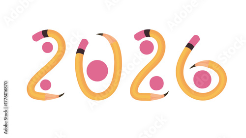 2026 numbers with pencil and pink eraser design