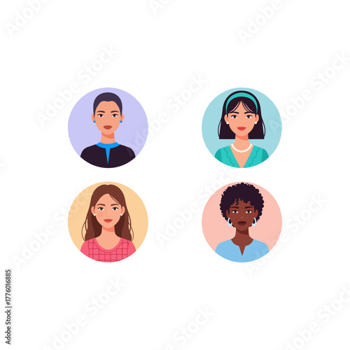 Diverse professional female avatars set, multiracial women portraits for user profiles, vector illustration