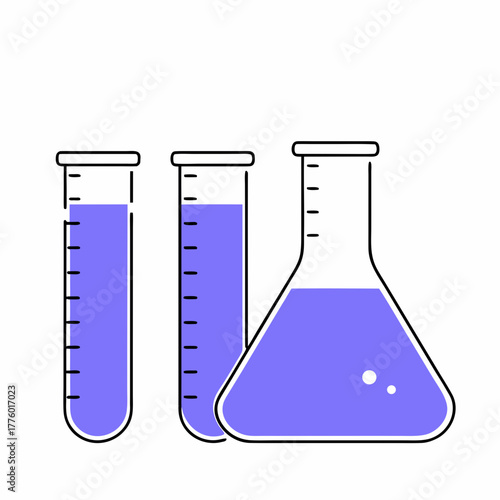 A vector illustration of lab glassware with purple liquid