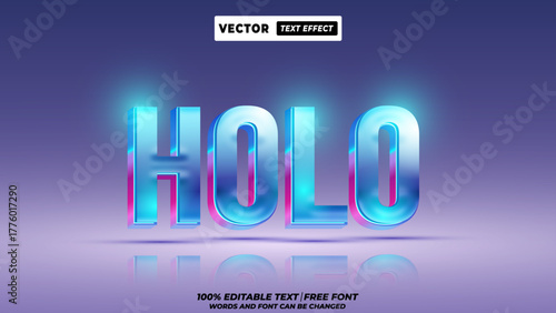 Holo chrome style 3d editable vector text effect. Editable shiny glossy dimensional typography deisgn for tech presentation. 