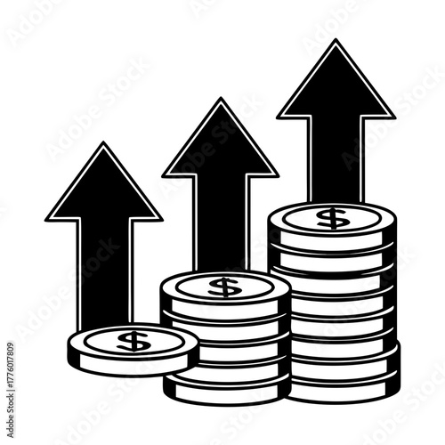Coins with arrows pointing up representing financial growth